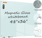 Glass Dry Erase White Board - 48"X36" Magnetic Whiteboard Large Frameless Boards with Super Strong Magnets for Office, School and Home Wall