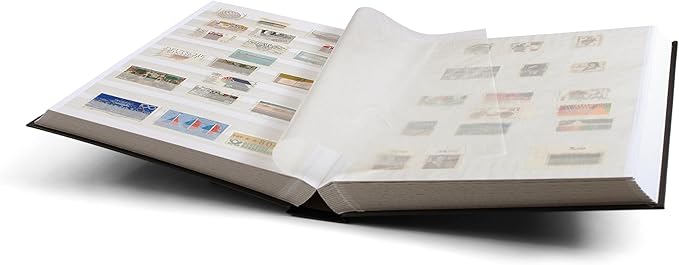 LIGHTHOUSE – “BASIC” Hard Cover Stockbook for Stamps - 64 White Cardstock 9”x12” (A4) Pages with Glassine Strips and Double Linen Hinges - Black