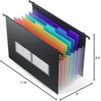 ThinkTex Plastic Expanding Hanging File Folders, 7 Innovative 1.2" Accordion Pockets, Large Capacity, Multi-Color Tabs, Letter Size for Filing Cabinet - 1 Pack