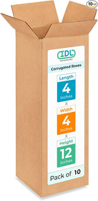 Tall Moving & Shipping Boxes 4x4x12 inches (10-Pack) - Extra Strength 200 lb vs Regular - Corrugated Moving Boxes for USPS/UPS/FEDEX - Cardboard Box - Eco Shipping Box by IDL Packaging