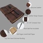 Leather Journal Notebook for Men & Women,A5 Size Diary,6.2x8.5 Inch, Vintage Style Personalized Journal for Gift,Genuine Leather Bound Notepad for Travel Journal to Write,240 lined Pages,Rustic Brown