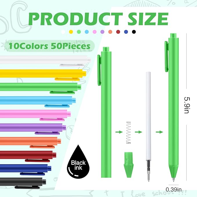 Meanplan 100 Pcs Ballpoint Pens Bulk Retractable Black Ink Pens 1mm Colorful Aesthetic Writing Supply for Journaling Note Home Business Office College Supplies, 5.7 x 0.4 Inch(Colorful,Simple Style)
