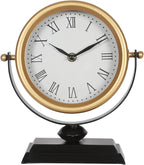 QIYAODECO Desk Clock - Classic Vintage Clock and Decorative Shelf Decor,Silent Non-Ticking Clock with Distressed Metal Frame for Office, Living Room or Bedroom