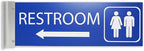 ALPHA DOG SIGNS Corridor Projecting Hallway Bathroom Sign, Left Arrow, 4"x12" Double Sided, Indoor/Outdoor, Easy Install, Durable Business Wayfinding Plaque, USA-Made (Blue)
