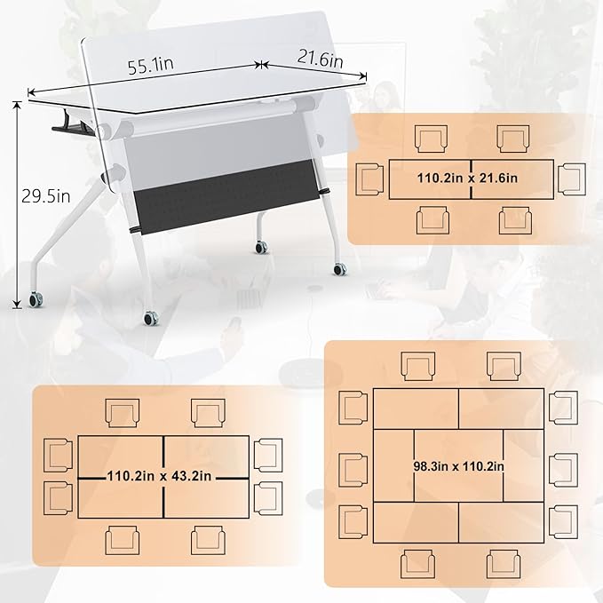 Conference Table,55.1''Folding Conference Room Table for 4-12 People,Mobile Flip Top MeetingTraining Table with Different Coulor and Styles for Offices, Classrooms,Meeting Room (6, C)