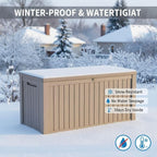 Yardgrace 210 Gallon Outdoor Storage Bench Waterproof - Resin Deck Storage Chest for Patio & Pool, Lockable Outdoor Storage Box for Cushions & Tools, UV-Resistant, Granite Grey