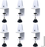 Adjustable Desk Divider Partition Clips, Sneeze Guard Support Clamps for 1/8" to 1" Thick Panels, Desk Privacy Panel Clips for Office and Home Use, 6-Pack, White