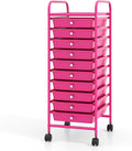 GLACER 10 Drawers Rolling Cart, Storage Cart with w/Removable Drawers & Steel Frame, Utility Mobile Trolley w/Universal Casters & 2 Brakes, Organizer Cart for Home, School, Office (Hot Pink)