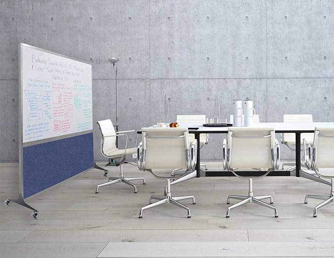 DivideWrite Mobile Whiteboard | Double Sided Dry Erase Board | Portable Office Cubicle Partition | Display for Classrooms, Conference Rooms, Meeting Areas and More | Ocean Fabric 6' Wide X 6' Tall