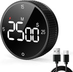 USB Rechargeable Magnetic Kitchen Timer for Cooking, Building 800mAh Battery Large Display Digital Countdown Countup Timer, 3 Preset 5/15/25 Mins Loud Alarm for Baking Grilling Studying