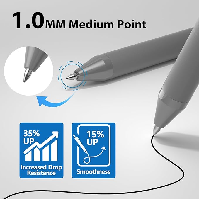 JIMMIDDA 52 Pcs Pens Bulk - 1.0MM Ballpoint Pens Black Ink | Medium Point Smooth Writing, No Bleed Retractable Ball Point Pen for Office School (Gray - 52Pcs)