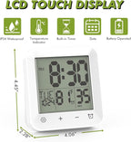 Wisoee Digital Shower Clock Waterproof, Bathroom Wall Clock Timer with Touch Screen, Temperature, LCD Display, Suction Cup Hanging Hole Stand for Kids and Adults