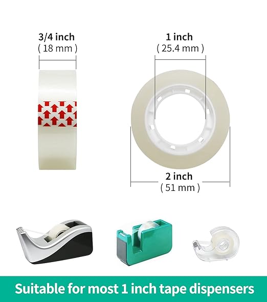 6 Rolls Transparent Tape Refills, Clear Tape Dispenser Refill Rolls, Glossy Gift Wrap Tapes for Office, School, Home, 3/4 x 1000 Inches