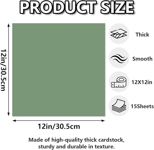 15 Sheets Sage Green Cardstock 12"x12",250gsm/90lb Heavyweight Cover Cardstock Paper, Thick and Smooth Card Stock Perfect for Card Making, Scrapbooking and Crafts (Sage Green)