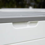 Decksplore 100 Gallon Outdoor Storage Box Waterproof Lockable Resin Deck Box Large, Patio Storage Bin for Pool Accessories Cushion Furniture, Garden Tools, UV-Resistant Outside Delivery Black&White