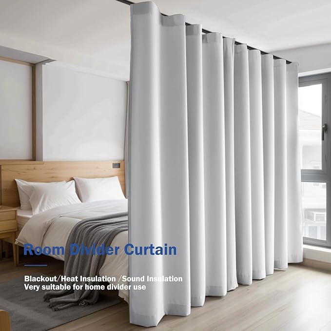 Cbsroro Room Divider Blackout Curtain Track Curtains Wall Dividers Panels Screen for Living Rooms Bedroom Office Privacy Partition Separation, W150 × L108 Inch,1 Panel, White