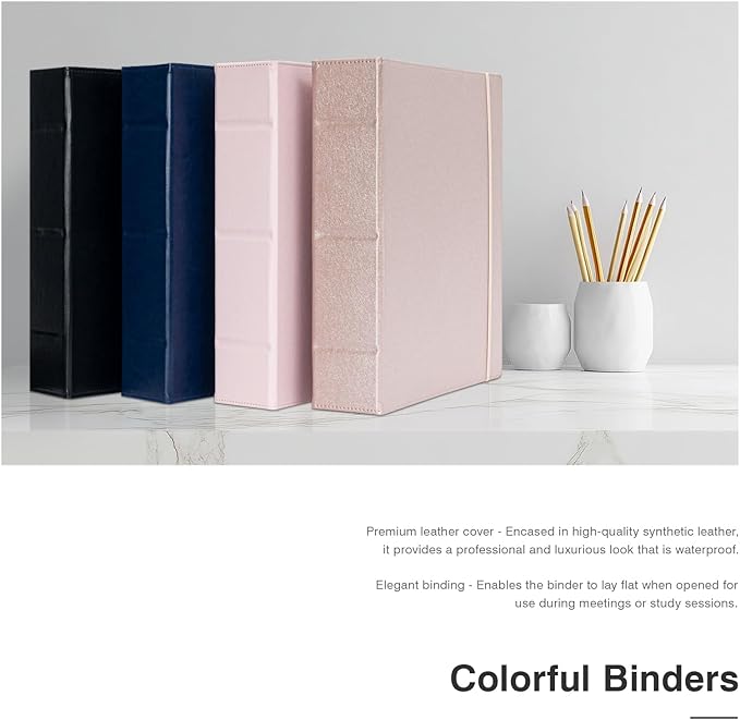 Ospelelf Vintage Hardcover 3 Ring 2 inch Leather Binder, Professional Binders Organizer Suitable for Letter Size Documents, Binder Dividers with Tabs, Rose Gold