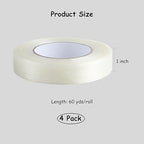 Lichamp Mono Filament Strapping Tape, 4 Roll 1 Inch x 60 Yards 5.9 Mil Transparent Fiberglass Tapes, Reinforced Packing Tape
