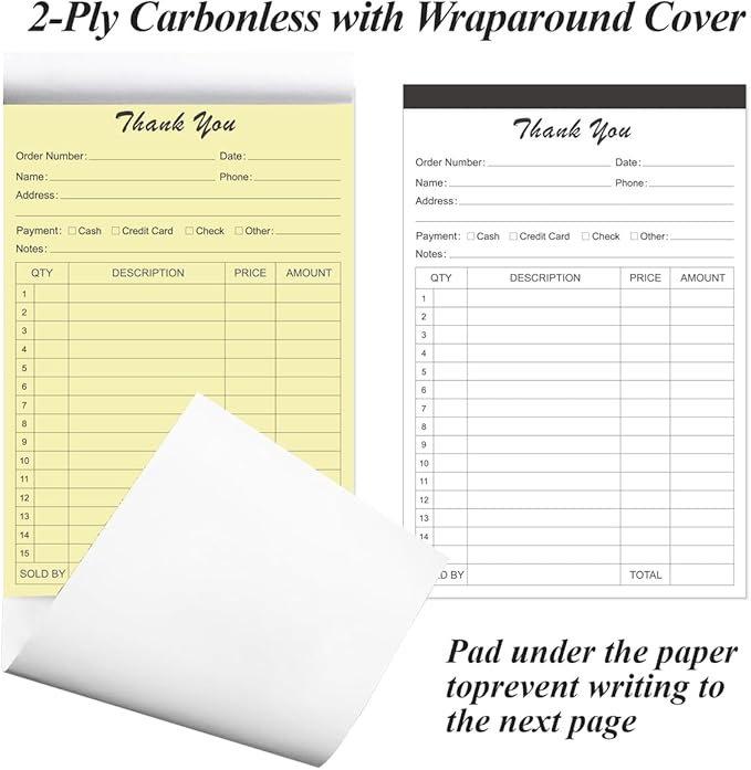 (2-Pack) Thank You Receipt Book - 5.5" x 8.5" Cardboard 2-Part Carbonless Sales Invoice Book, 100 Sheets Invoice Pad with Cardboard for Small Business
