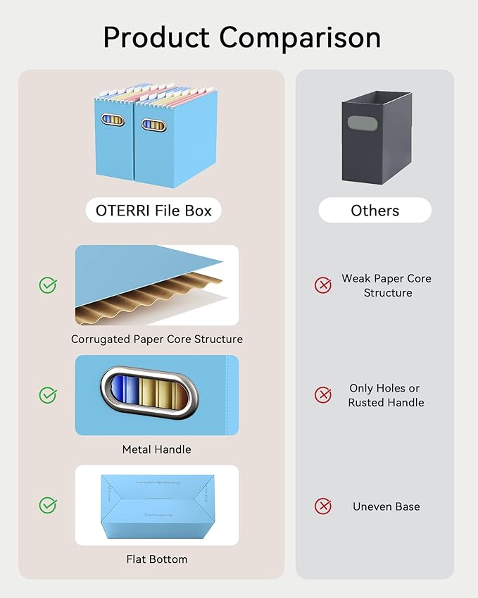 Oterri Cardboard File Organizer Box for Hanging File Folders Letter Size,File Box for Computer Desk,File Cabinet,Working Home,Office,Classroom (Blue, Letter Size - 8 Packs)