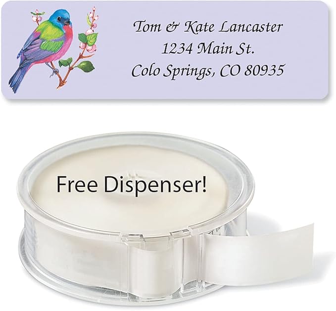Birds Rolled Personalized Return Address Mailing Labels with Dispenser, Set of 500,5 Designs, Small ¾ x 2½ Inch Size, Custom Self-Adhesive Sticker Roll, by Colorful Images