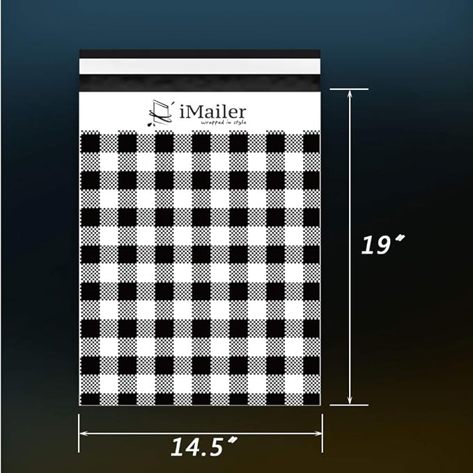 100 Count - 14.5 x 19 inch,Poly Mailer Black Gingham Plaid Package Envelope, Mailing Shipping Bags with Self Seal Strip