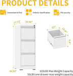 Reegangfa 3 Drawer File Cabinet with Lock, 18" D Metal Vertical Filing Cabinets, Steel File Storage Cabinets for Home Office, Hanging A4 Legal/Letter Size Narrow File Cabinet, Assembly Required
