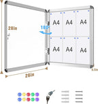 Mifuro 28"x26" Enclosed Bulletin Board, Lockable Weather-Resistant Aluminum Noticeboard for School & Office, Silver Frame w/Magentic Whiteboard