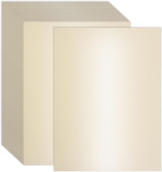 120 Sheets Cream Shimmer Cardstock 8.5 x 11 Inch Metallic Paper, 250gsm/92lb Double Sided Ivory Card Stock Pearlescent Paper for Invitations, Certificates, Crafts, DIY Cards