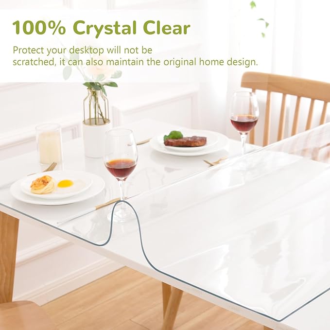 Eisdroma 44 x 120 Inch Clear Table Cover Protector, Clear Table Protector for Dining Room Table, 1.5mm Plastic Table Cover, Waterproof Table Pad for Kitchen, Office