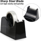 BOMEI PACK Desktop Tape Dispenser (Fits 1" & 3" Core) with Transparent Tape Refills, Clear Tape with Black Tape Holder,Weighted Non Slip Base, for Masking Tape,Heat Resistant Tape