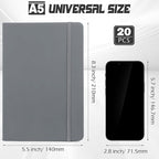 Honoson 20 Pack Lined Journal Notebooks A5 Hardcover Executive Notebook 5.5" x 8.3" PU Leather Wide Ruled Journals Bulk with Elastic Band for Home Business Office School Supplies(Gray)