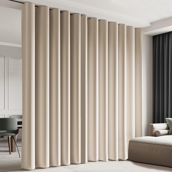 Cbsroro Room Divider Blackout Curtain Track Curtains Wall Dividers Panels Screen for Living Rooms Bedroom Office Privacy Partition Separation, W100 × L120 Inch,1 Panel, Beige