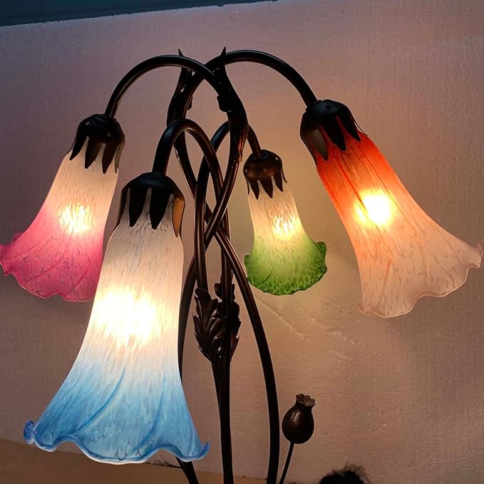 Bieye LS05 Lily Flower Blown Glass Lampshade (White Green, Opening I.D. 1.26" x O.D. 1.5")