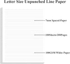 Unpunched Line Paper - 100 Sheets/200 Pages Loose Leaf Paper Line Refills, Letter Size, 100gsm, White, 8.5" x 11"