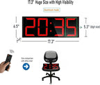ETEBRG 17.3'' Huge Digital Wall Clock, Home Gym Interval Workout Timers, with Countdown, Stopwatch, 7-Color Light, 8-Alarms, Calendar/Temperature Display, for HIIT/Tabata/FGB/EMOM (Red)