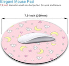 IMAYONDIA Pink Kawaii Round Mouse Pad, Cute Moon Bunny Small Mouse Mat，Aesthetic Anime Mousepad for Women Kids Office Home School, Computer PC Laptop Pastel Mice Pad, 7.9 x 7.9 in
