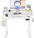 YIHAYO Electric Standing Desk with Drawers, 40 x 24 Inches Adjustable Desk with Storage Shelf, Stand Up Desk with Splice Board, Computer Table for Home Office,White Frame/White Top