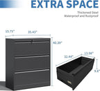 FLIXELIO 3 Drawer File Cabinet, Black Office Cabinets with Lock, Heavy Duty Metal Filing Cabinet for Home Office, Horizontal Lockable File Cabinet for Legal/Letter/A4 Size Files, Require Assembly
