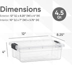 Superio Storage Bins with Lids- 4 Pack, 4.5 Qt Clear Boxes for Organizing, Stackable Plastic Containers- BPA Free, Non-Toxic, Odor Free, Organizer for Home, Office, Dorm