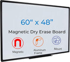 60 x 48 Inch Black Frame Magnetic Whiteboard (5 x 4 Ft) - Modern Aesthetic Dry Erase Board for Home Office Decor, Creative Studio & Video Background - Anti-Ghosting Surface with Tray