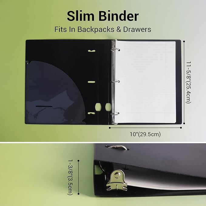 MUKAWA 1 Inch 3 Ring Binder, D-Ring Binder Holds 250 Sheets, PP Cover with Writable Spine Label, Lay-Flat Design, Letter Size 8.5x11, Lightweight for School, Office & Home Organization, 2 Pack, Black