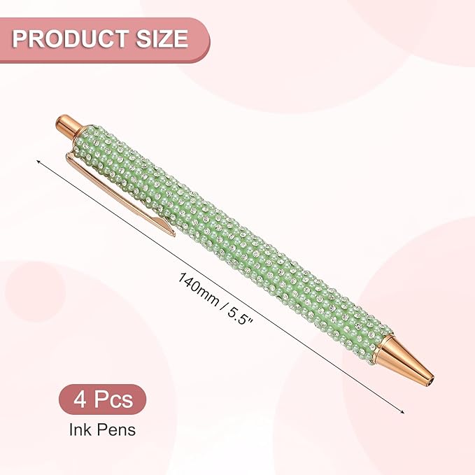 PATIKIL Rhinestone Metal Ballpoint Pen, 4 Pack Crystal Pearl Pens Black Ink 1.0mm Point Sparkly for Women Gift Office Note Taking Journaling, Green