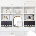 BLU MONACO Declutter in Style - Set of 6 Black Foldable Magazine File Holders with Gold Label Holders - Cardboard Magazine Storage Box & Desk Organizer for Workspace and Shelves