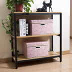 PRANDOM Collapsible Storage Cubes with Lids Fabric Decorative Storage Bins Boxes Organizer Containers Baskets with Cover Handles for Bedroom Closet Living Room 14.9x9.8x9.8 Inch 3 Pack