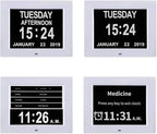 TMC 8 Inch Dementia Clock for Seniors - Medication Reminders, 12 Custom Alarms, Auto-Dimming Large Display Digital Calendar with Multi-Language Support USB Photo & Video Playback, Wall or Desk Mount
