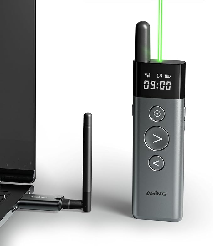 ASING 980ft Ultra-Long Distance Wireless and USB Laser Presentations Remote Control,Slide Advancer with Laser Pointer, PowerPoint Remote, Presenter Clicker for Mac, Ipad,Glass Board, Laptop & Keynote