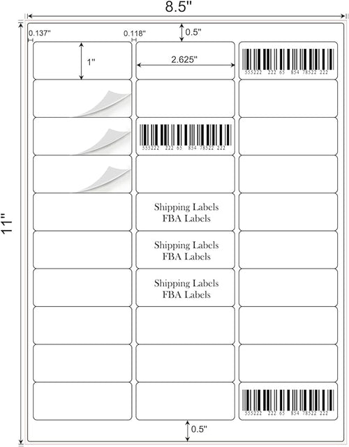 1" x 2-5/8" Address Labels 1500 Labels Sticker Paper for Laser/Ink Jet Printer mailing Labels 8.5"×11" White 30 per Sheet