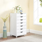 Naomi Home Debbie 7-Drawer Craft & Office Storage Cabinet, White – Rolling File Cabinet with Wheels, Chic Design for Supplies & Folders, 15.7" D x 18.9" W x 34.2" H