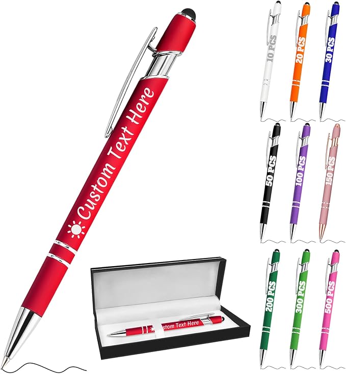 Personalized Pens with Name Custom Engraving Ballpoint Pens with Stylus Tip Customized Smooth Writing Pens Personalized Gifts for Anniversary Birthday or Graduation(Red,Black Ink)